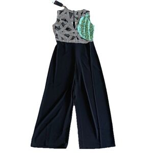 Save the Queen Black Jumpsuit XL Geometric Teal Lightweight One Piece NWT
